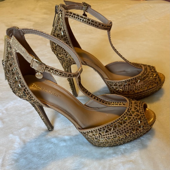 THALIA SODI Chacey Gold Bronze Zippered Platform Heels womens size 10M - Picture 3 of 14